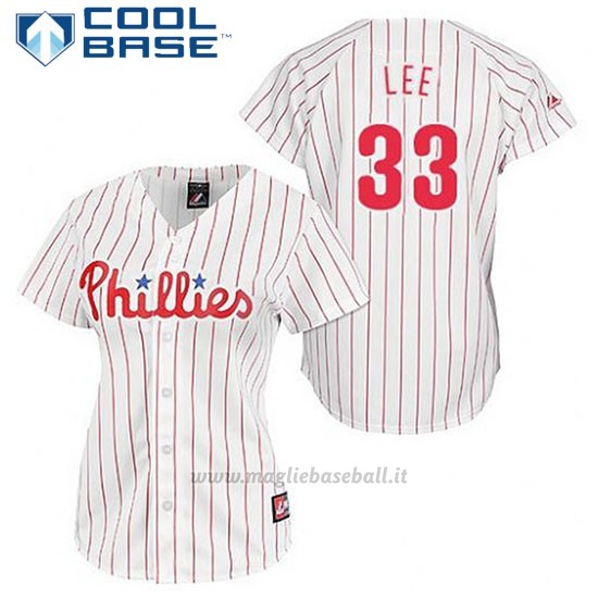 Maglia Baseball Uomo Philadelphia Phillies Cliff Lee 33 Bianco Cool Base